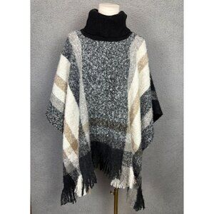 Style & Co Women's Cozy Plaid Knit Poncho Fringe Hem OS Multicolor NWT's